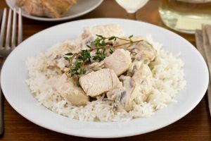 Geschnetzeltes mit Champignons und Reis