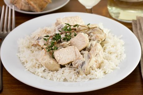 Geschnetzeltes mit Champignons und Reis