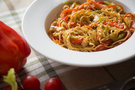 Vollkornspaghetti mit Huhn
