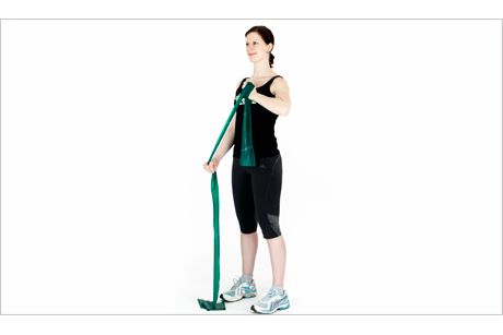 Bizeps-Curl einseitig mit gehobenem Ellbogen mit Theraband